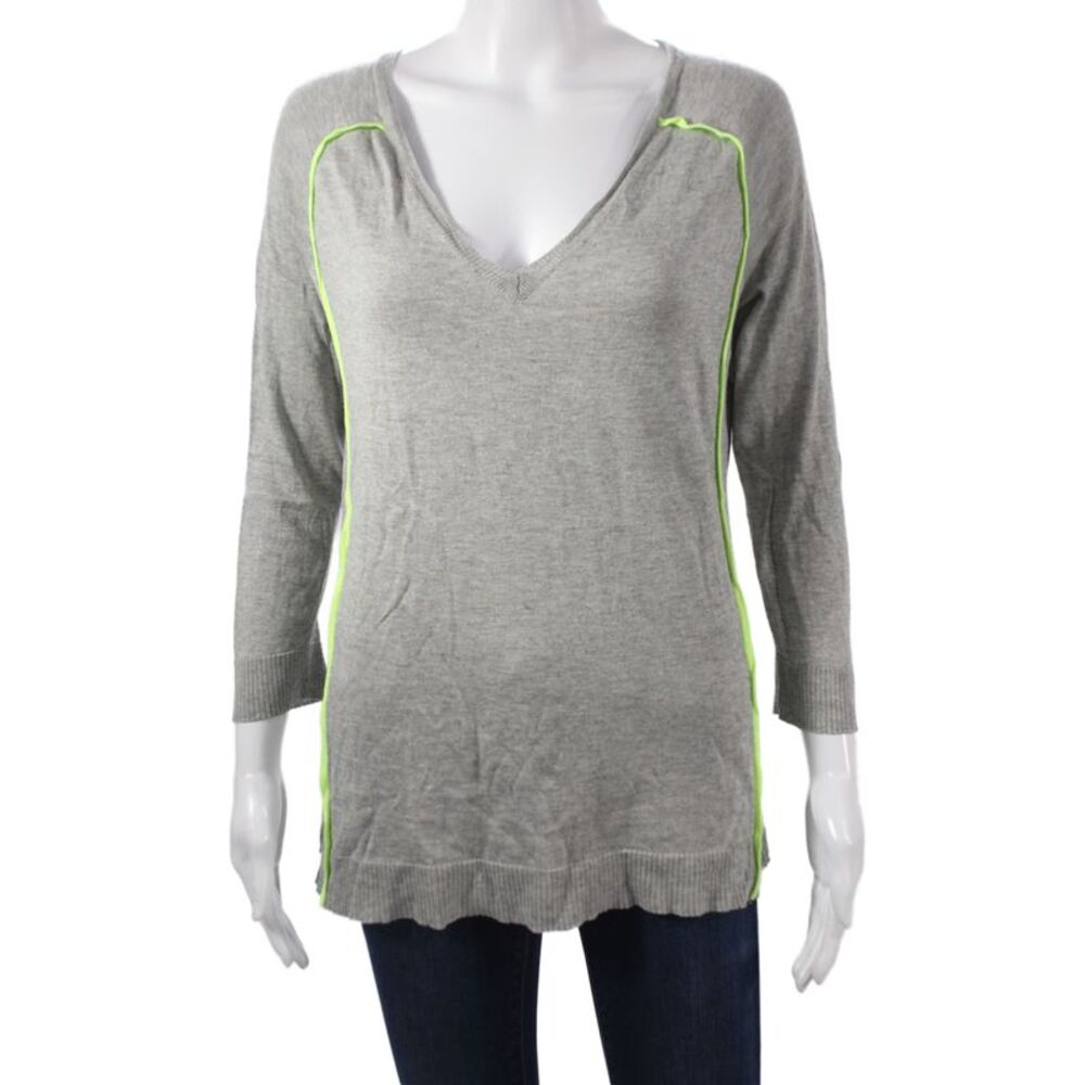 Leo & Sage Women V-Neck Pullover Sweater Gray 3/4 Sleeve Size S